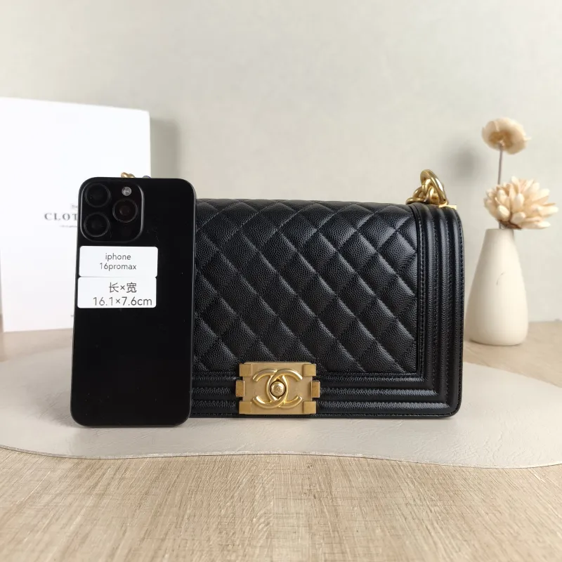 Chanel Crossbody Bag Le Boy​ Black Grained Calfskin Medium 25 × 9 × 15 cm 26 — cover view 5 of 5