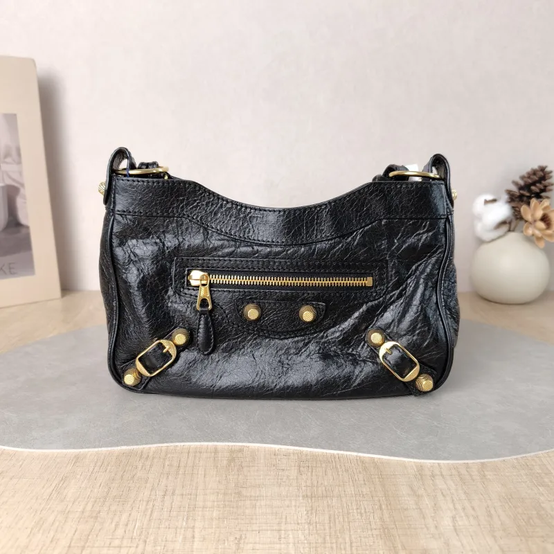 BALENCIAGA Shoulder Bag Black Lambskin 23 × 5 × 14.5 cm