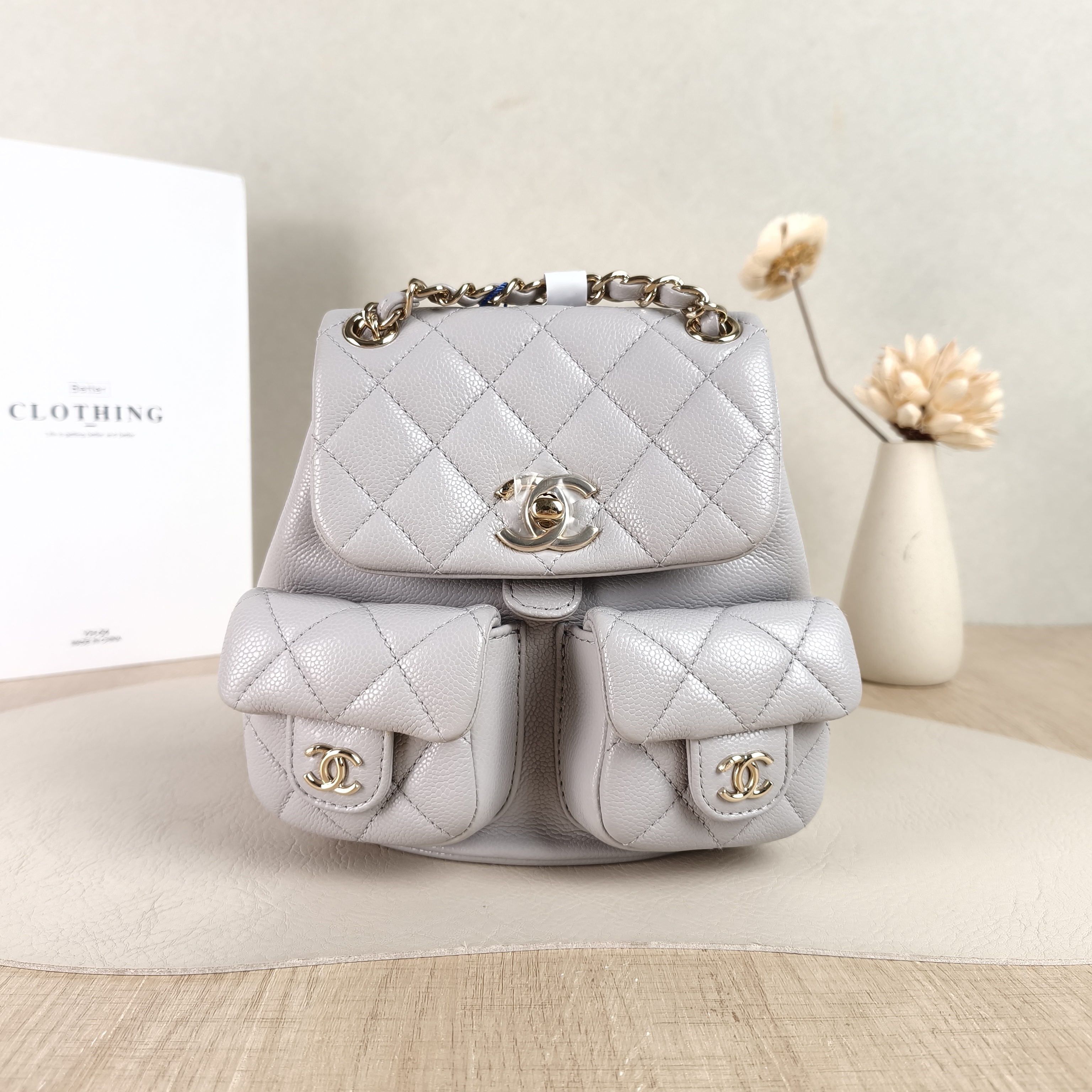 Chanel Backpack Duma Grey Grained Calfskin Small16.5 × 10 × 17.5 cm