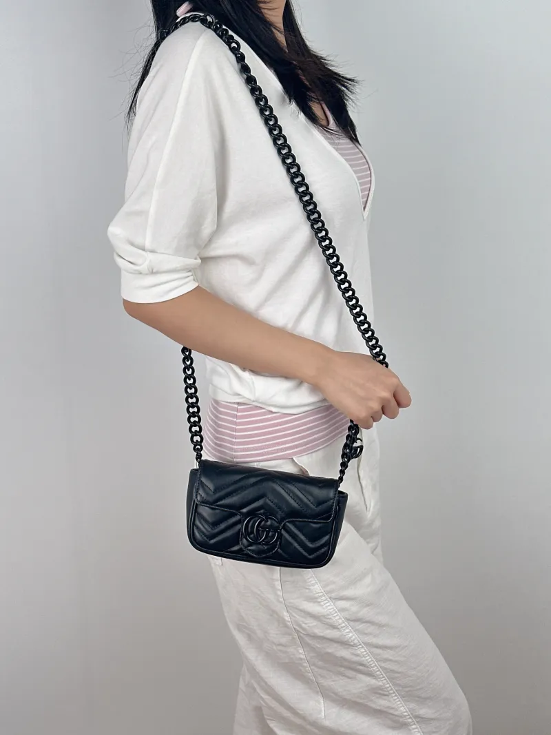 GUCCI Shoulder Bag GG Marmont Mini Marmont Mini g Black Calfskin Mini 16.5 × 4.5 × 9.5 cm — on-model view 2 of 2