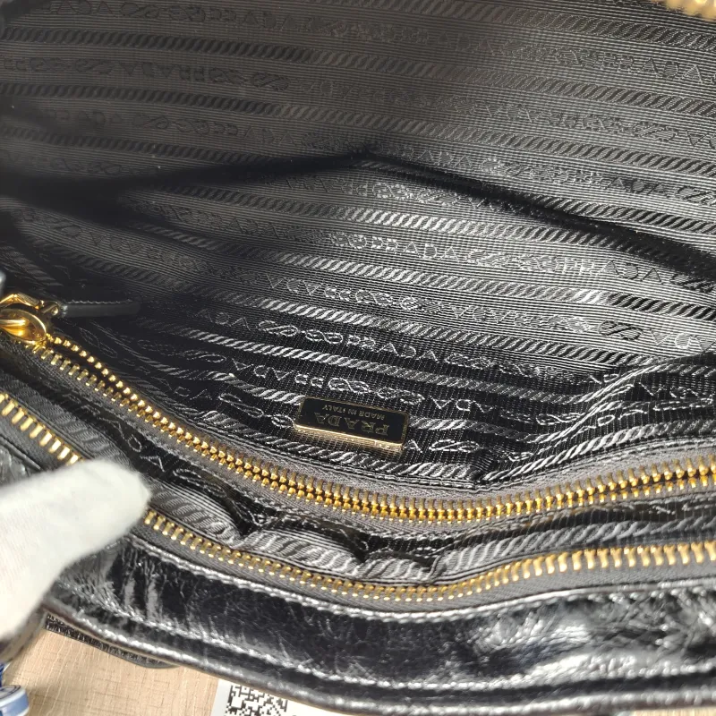 PRADA Shoulder Bag Bonnie Soft Lux Black Waxed Leather Medium 32 × 12 × 15.5 cm — detail view 13 of 13
