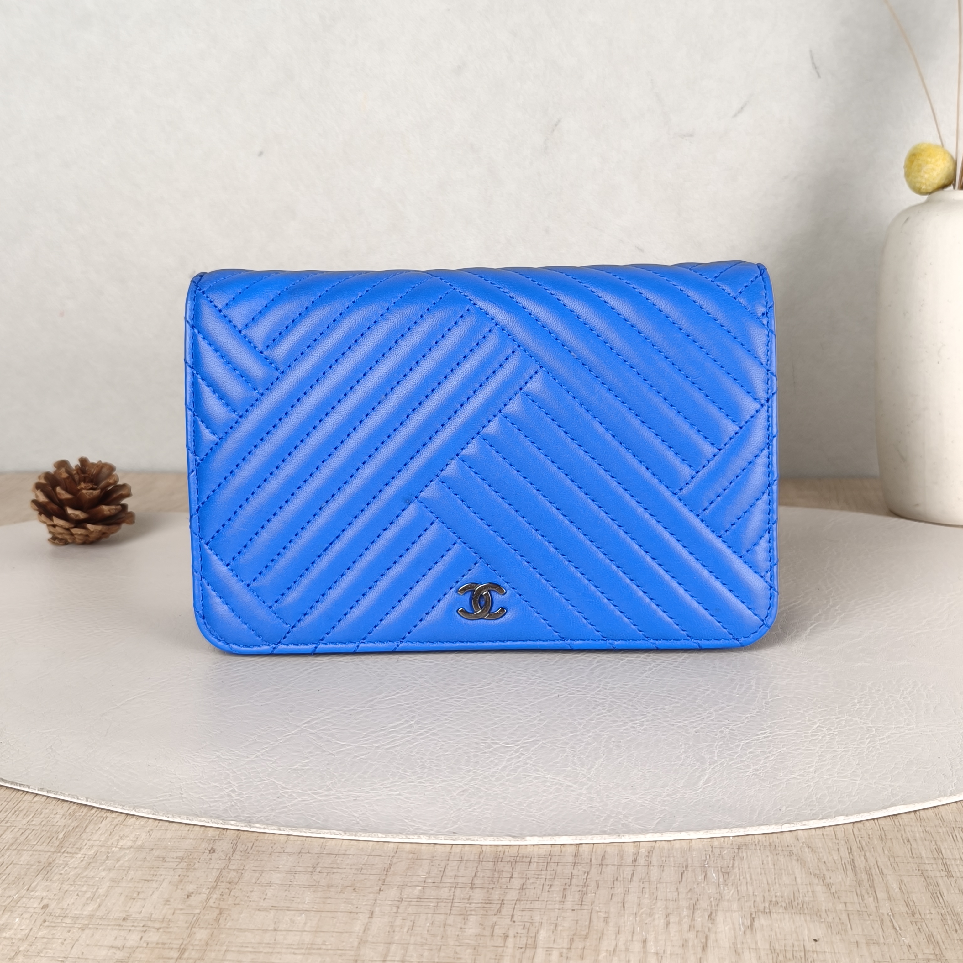 Chanel Crossbody Bag Classic Flap WOC CF WOCWOC Bag V Blue Lambskin 19.2 × 3.5 × 12.3 cm