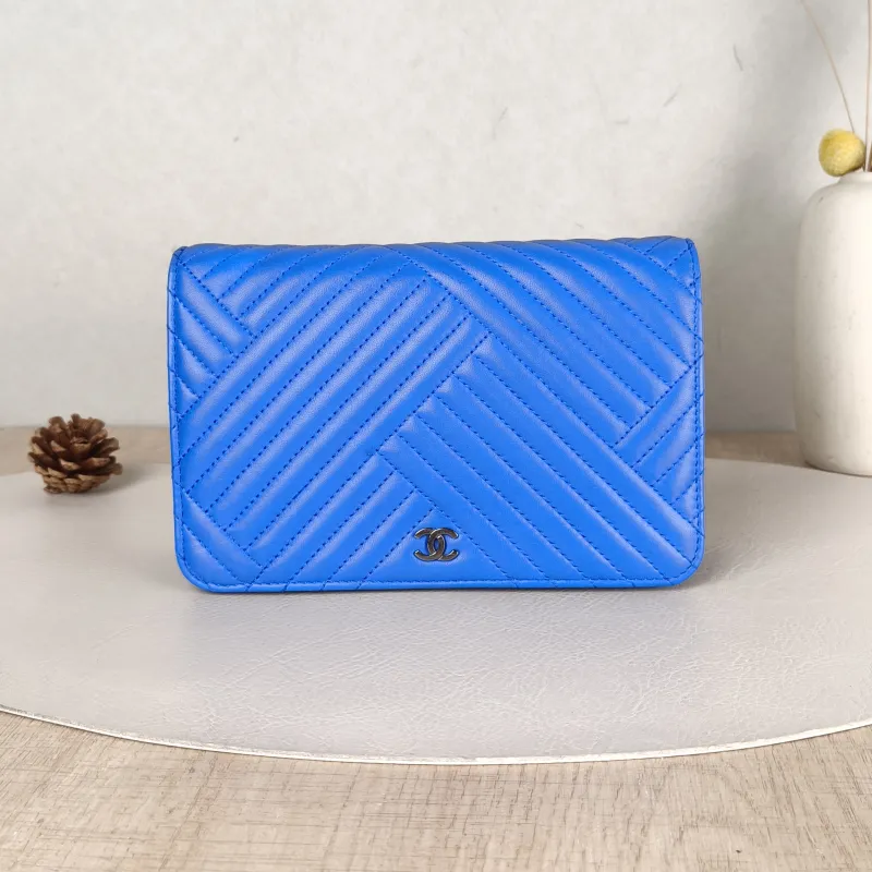 Chanel Crossbody Bag Classic Flap WOC CF WOCWOC Bag V Blue Lambskin 19.2 × 3.5 × 12.3 cm