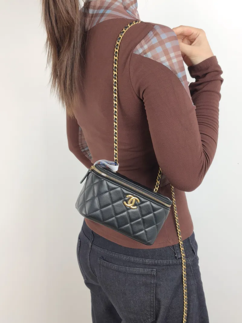 Chanel Crossbody Bag Edition C Black Lambskin 16 × 8 × 9.5 cm — on-model view 2 of 2