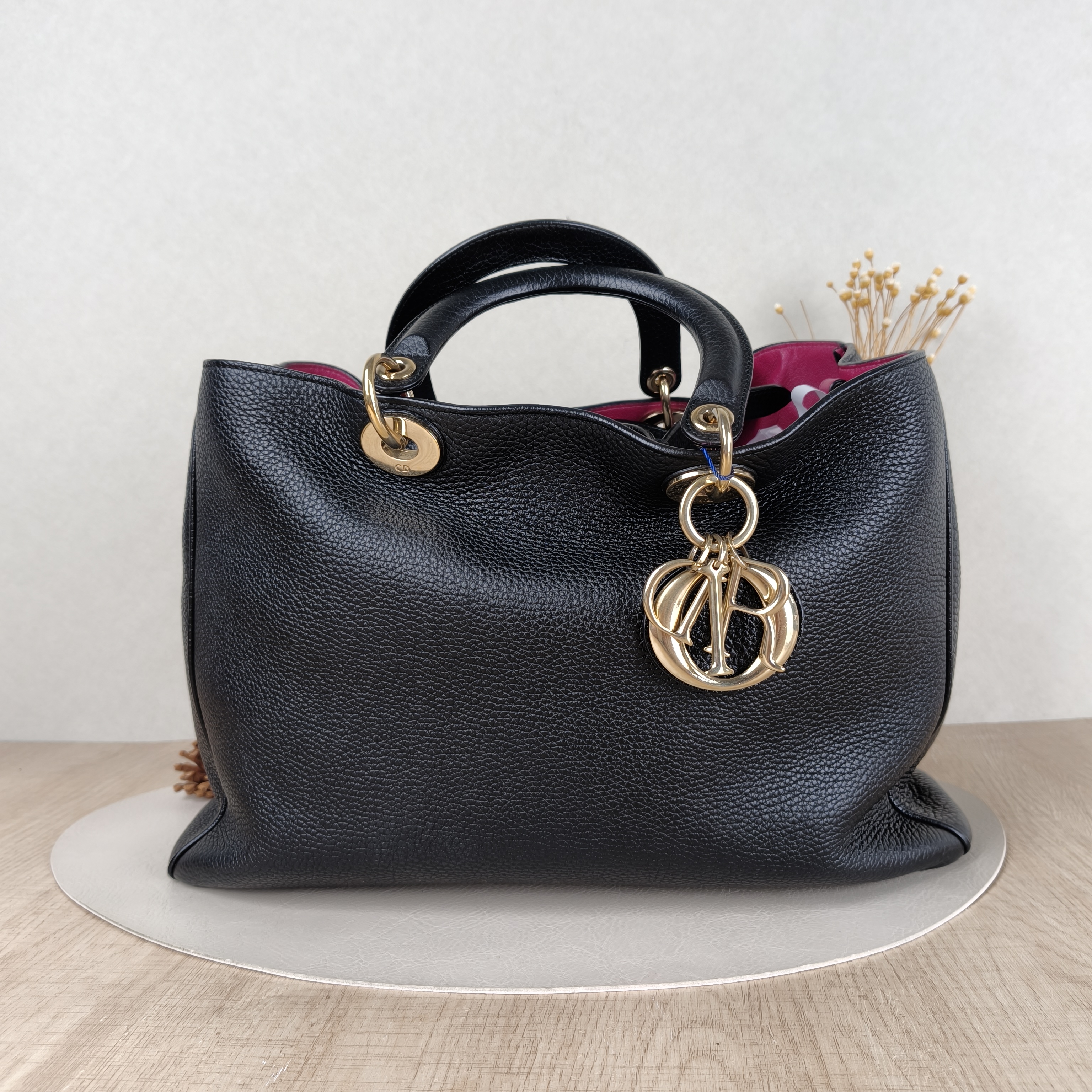 DIOR Top Handle Bag issimo Black Calfskin Large38 × 12 × 27 cm