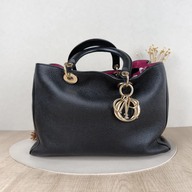 DIOR Top Handle Bag issimo Black Calfskin Large38 × 12 × 27 cm