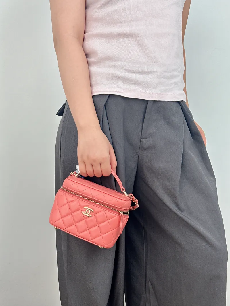 Chanel Crossbody Bag Box Cosmetic Bag Pink Calfskin One Size 15 × 12 × 12 cm — on-model view 2 of 2
