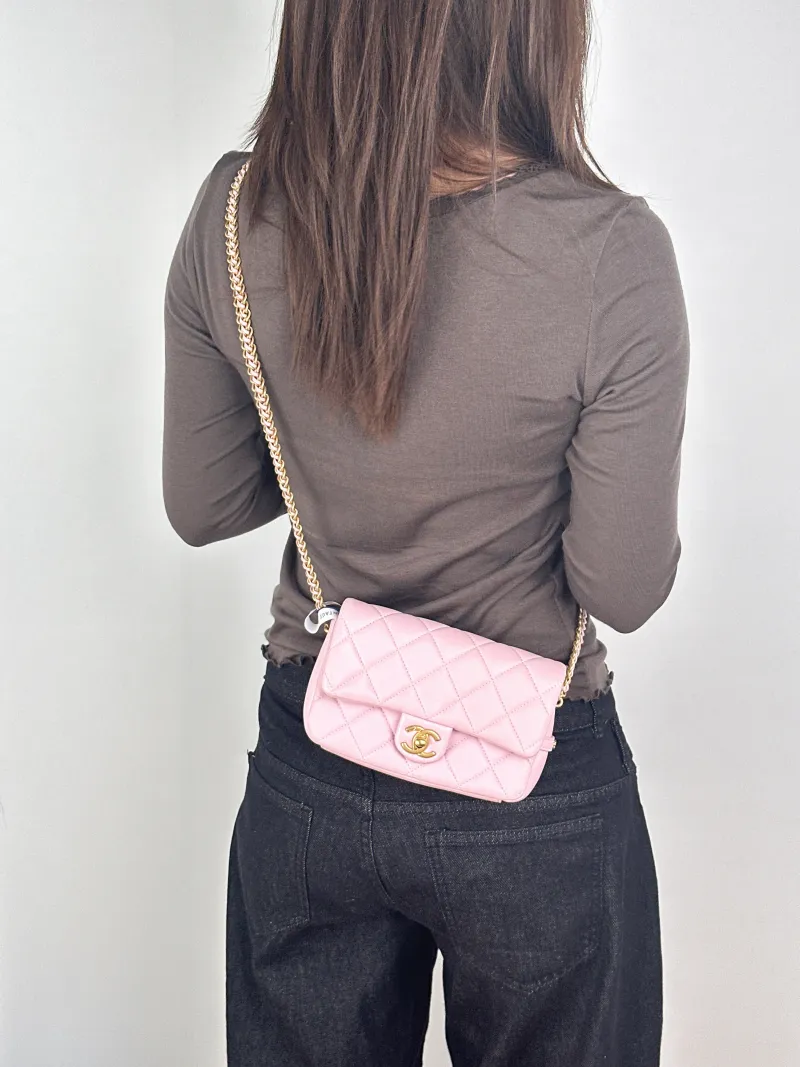 Chanel Crossbody Bag Woven Shoulder Strap Editioncf mini Pink Lambskin mini20 × 6 × 12 cm — on-model view 2 of 2