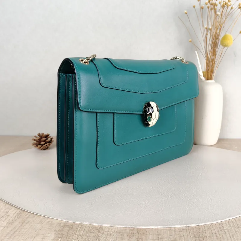 Bvlgari Crossbody Bag Serpenti Forever Collection Crossbody Bag Green Calfskin Medium27.5 × 7 × 18 cm — cover view 2 of 5