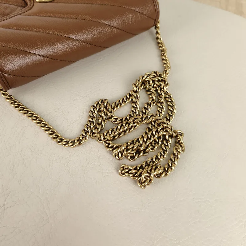 GUCCI Crossbody Bag GG Marmont Mini Marmont Mini Caramel Calfskin Mini 16.5 × 4.5 × 9.5 cm — detail view 6 of 11