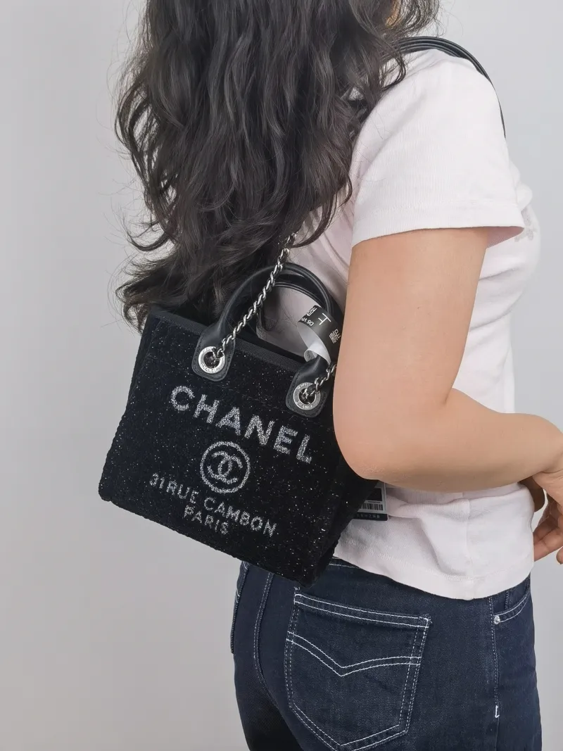 Chanel Shoulder Bag Black Mini 19 × 11 × 16 cm — on-model view 1 of 2