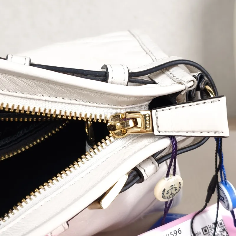 PRADA Crossbody Bag Bonnie Soft Lux Shoulder Strap Edition White Waxed Leather Calfskin Small 26 × 12 × 14 cm Conditioned — detail view 11 of 12