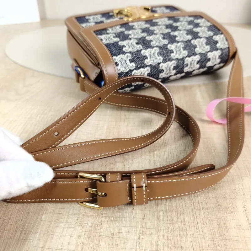 CELINE Crossbody Bag Teen Triomphe Blue Brown Small 18.5 × 6 × 14 cm — detail view 9 of 13