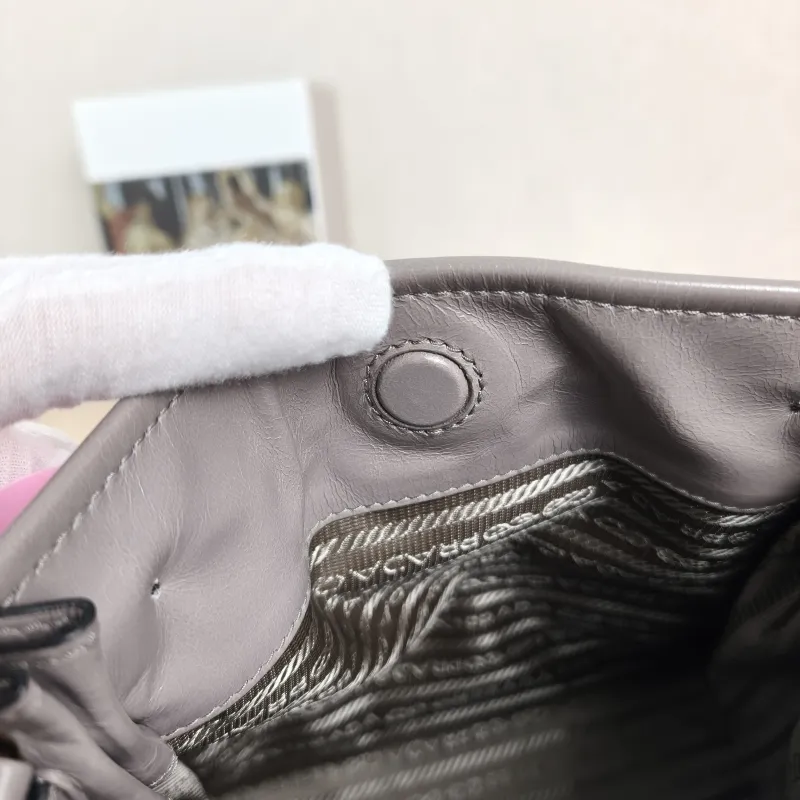 PRADA Shoulder Bag Bonnie Shoulder Bag Grey Waxed Leather Calfskin Mini 19.5 × 7 × 20 cm — detail view 8 of 10
