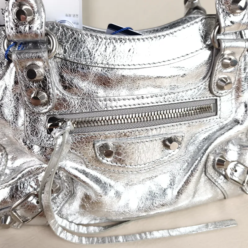 BALENCIAGA Crossbody Bag Classic City Silver Lambskin Mini 24 × 10 × 16 cm — detail view 11 of 12