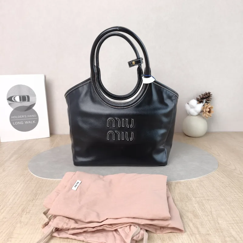 Miumiu Shoulder Bag IVY Tote Shopping Tote Black CC alfskin Small 22 × 12 × 23.5 cm — cover view 3 of 6