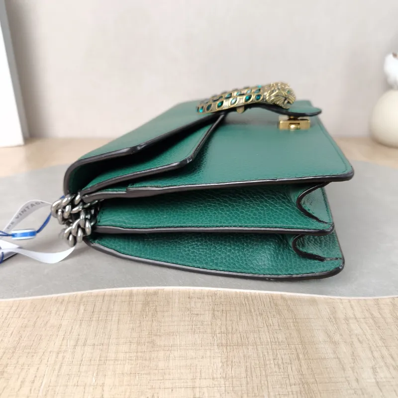 GUCCI Crossbody Bag Dionysus Green Calfskin Medium 28 × 9 × 17 cm — detail view 10 of 11