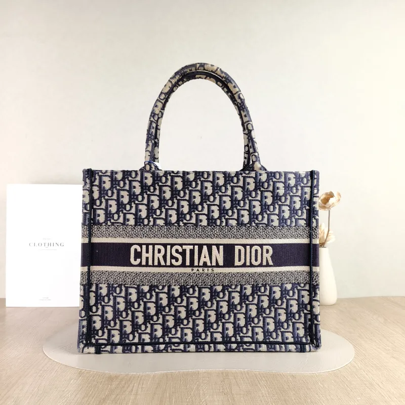 DIOR Top Handle Bag Book Tote Blue Canvas Medium 36 × 16.5 × 27.5 cm