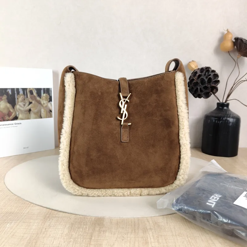SAINT LAURENT Shoulder Bag LE 5 À 7 Hobo Brown Suede Small 22 × 8.5 × 23 cm — cover view 5 of 6