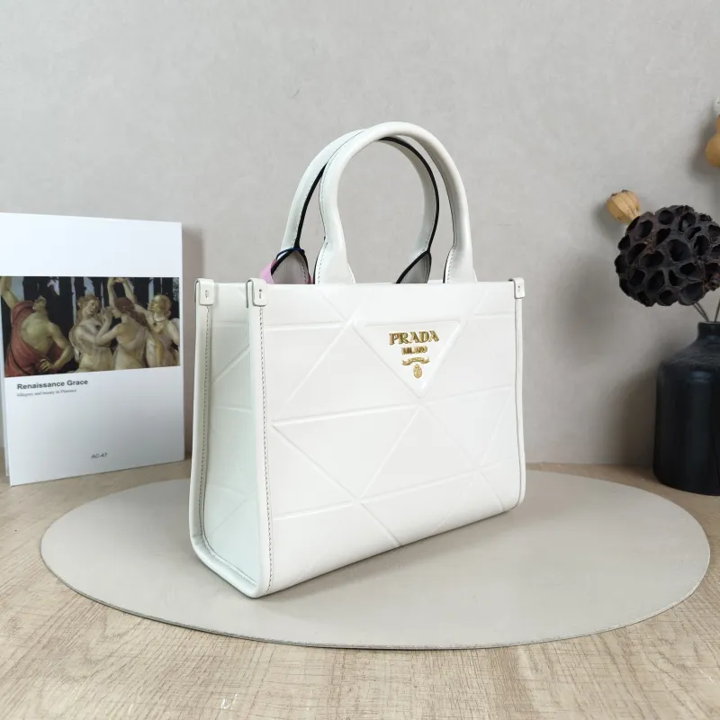 PRADA Top Handle Bag Tote Bag White Calfskin Small 24 × 10 × 18.5 cm — cover view 4 of 6