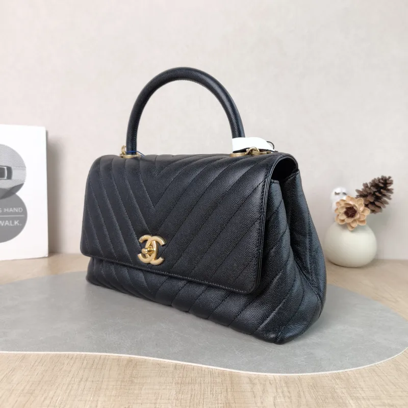 Chanel Top Handle Bag Coco Handle Black with Gold-Tone Hardware V Grained Calfskin Medium 29 × 12 × 18 cm 26 — cover view 3 of 5