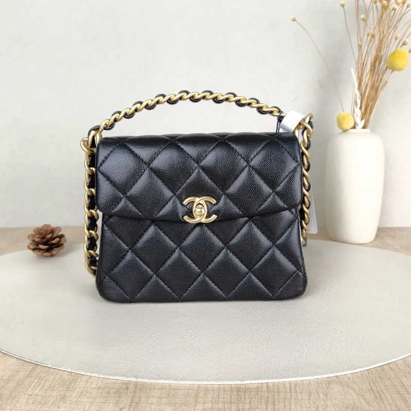 Chanel Crossbody Bag24s Top Handle Crossbody Bag Black Grained Calfskinmini18 × 7 × 14 cm