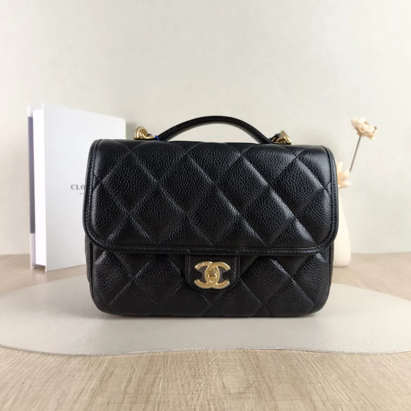 Chanel Backpack Backpack Black Grained Calfskin 24 × 6 × 17 cm