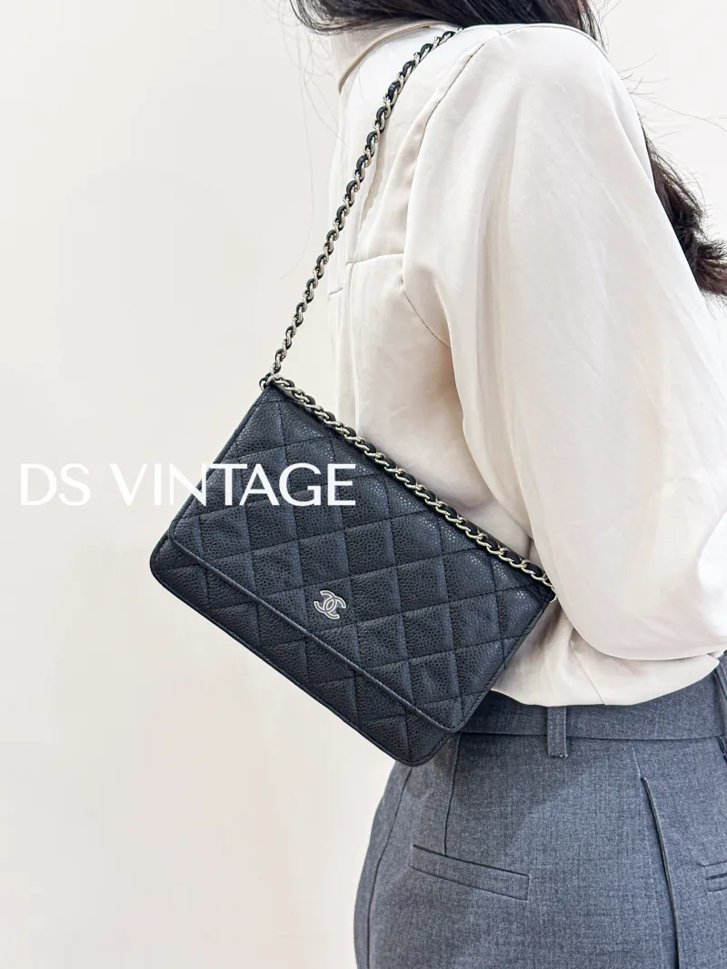 Chanel Crossbody Bag Classic Flap WOC CF WOCWOC Bag Black Grained Calfskin Mini 19.2 × 3.5 × 12.3 cm — on-model view 3 of 3