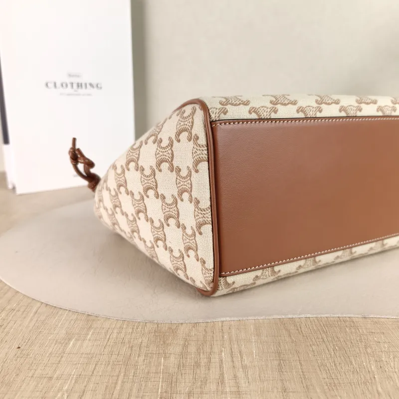 CELINE Top Handle Bag CABAS TRIOMPHE White PVC Small 22 × 15 × 17 cm — detail view 9 of 10