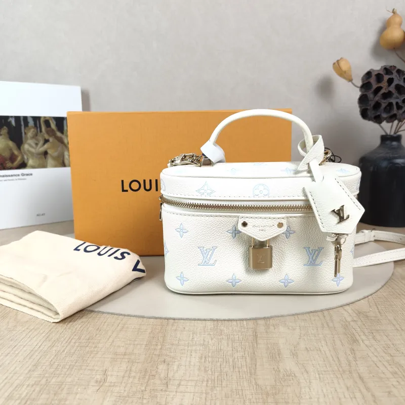 Louis Vuitton Shoulder Bag VANITY POUCH Cosmetic Bag White · Blue Calfskin One Size19 × 6.5 × 11.5 cm — cover view 3 of 6