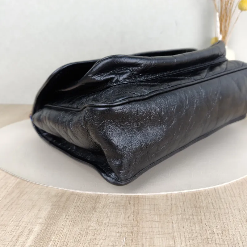 SAINT LAURENT Crossbody Bag Niki Black Waxed Leather Calfskin Large 32 × 9 × 23 cm — detail view 2 of 15