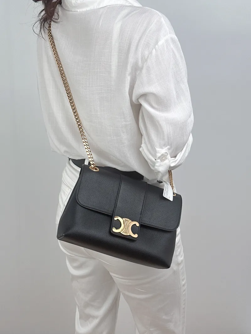 CELINE Crossbody Bag Victoire Chain Bag Black Calfskin Medium25 × 8 × 15 cm — on-model view 1 of 2