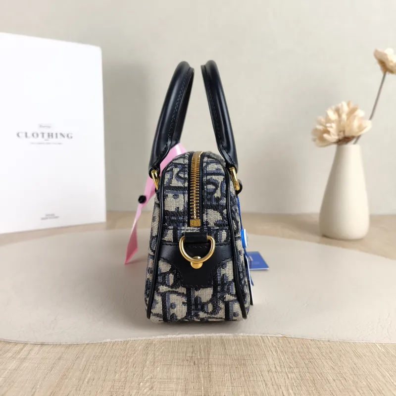 DIOR Crossbody Bag D-Vibe East-West Bowling Bag Blue Canvas Mini 20.5 × 7 × 12 cm — detail view 3 of 9