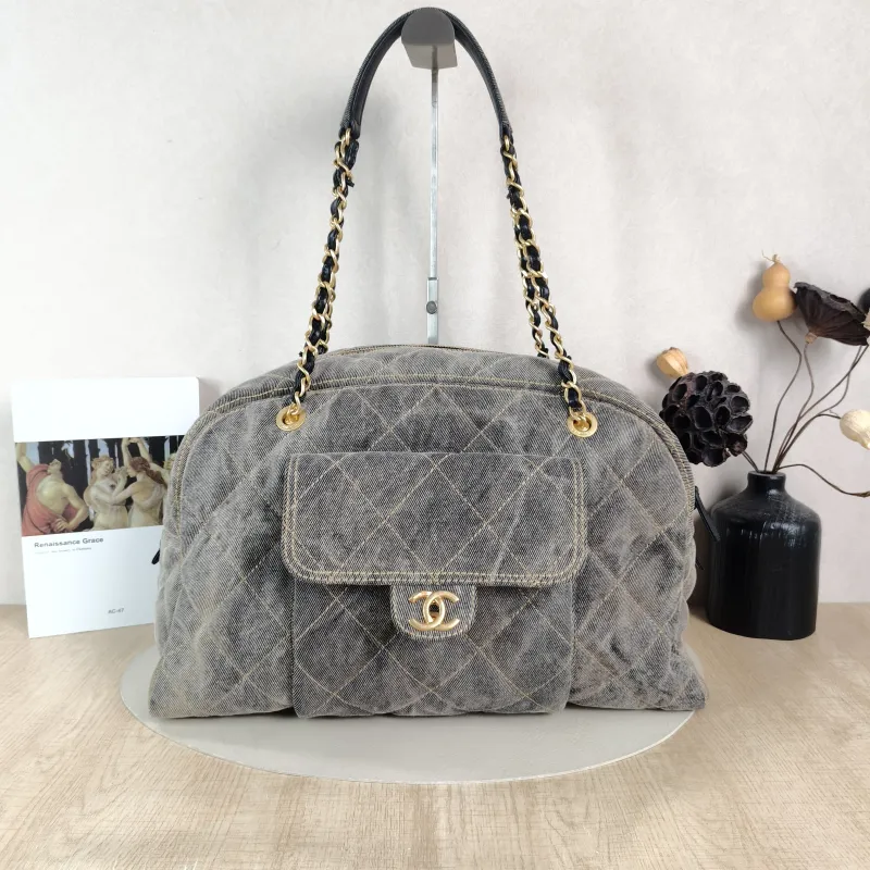 Chanel Crossbody Bag Bowling Bag Grey One Size 43 × 15 × 27 cm
