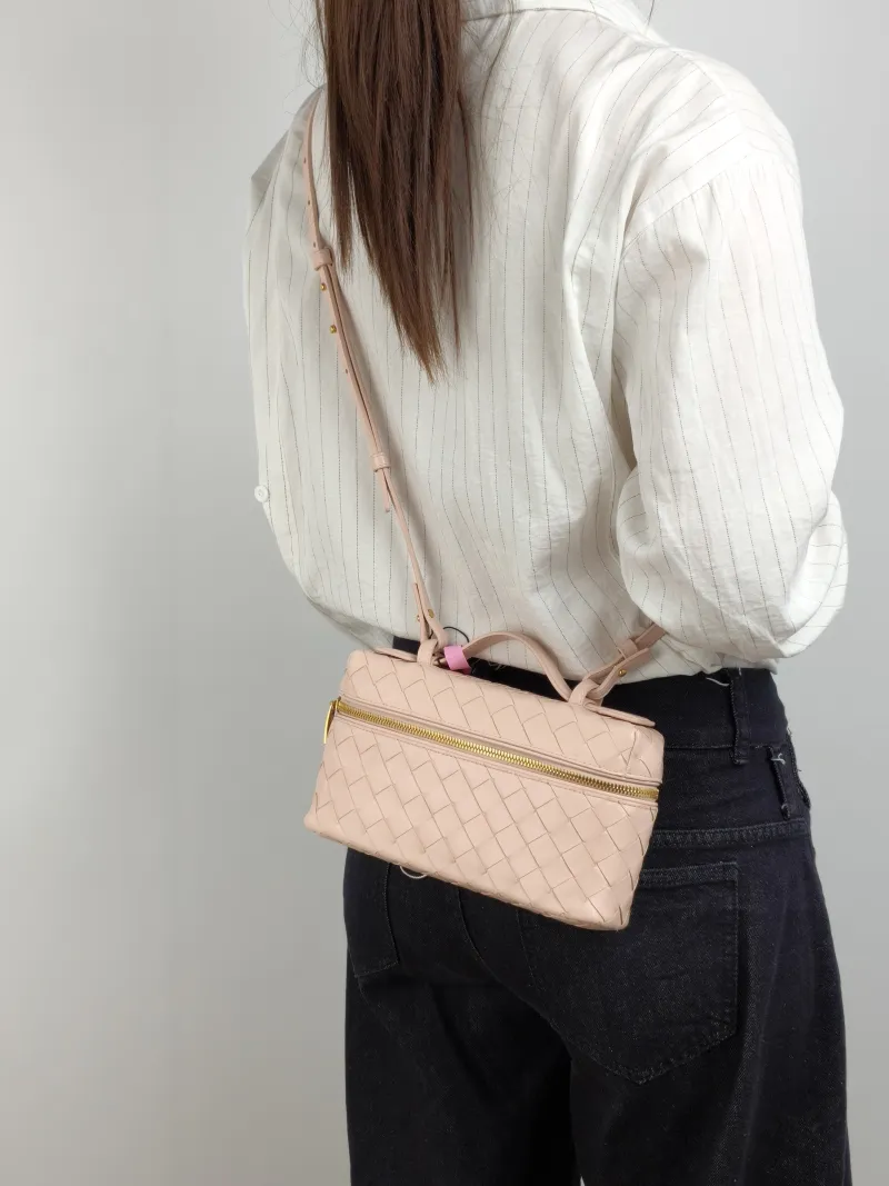 Bottega Veneta Crossbody Bag Bang Bang Cosmetic Bag Pink Calfskin 22 × 5.5 × 12.5 cm — on-model view 3 of 3
