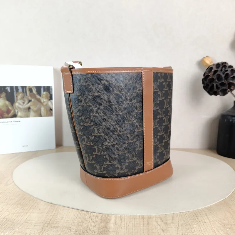 CELINE Crossbody Bag Triomphe Bucket Bag Monogram PVC Small 22 × 13 × 26 cm — cover view 3 of 6