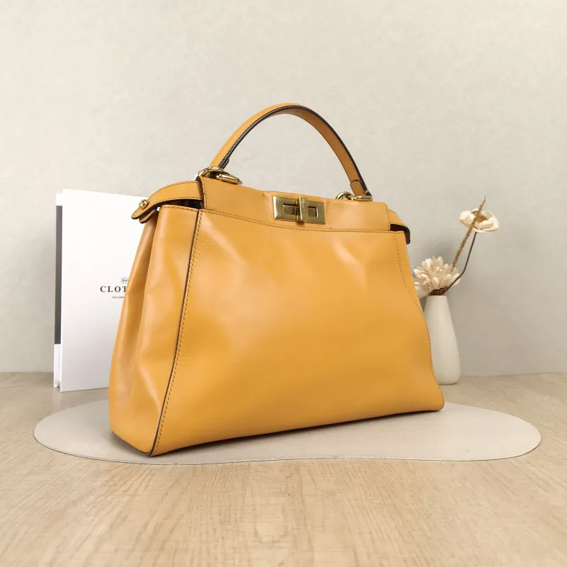 FENDI Top Handle Bag Peekaboo Brown Calfskin Medium 33.5 × 13 × 25.5 cm — cover view 3 of 5