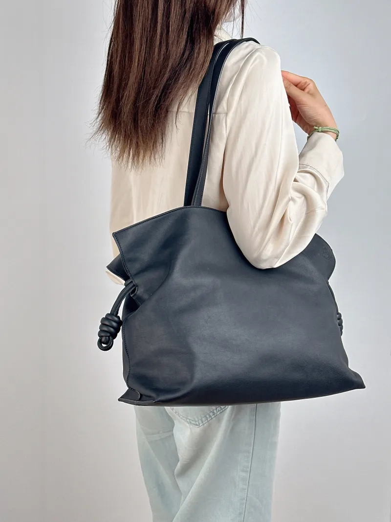 LOEWE Shoulder Bag Flamenco Black Calfskin Large 38 × 14 × 29 cm — on-model view 2 of 2