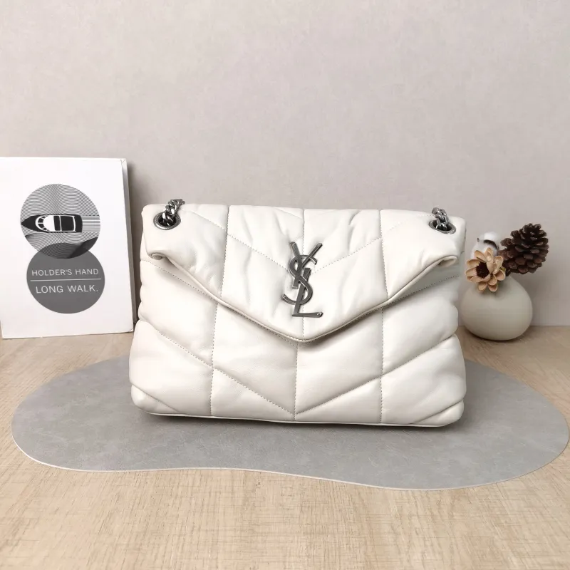 SAINT LAURENT Shoulder Bag PUFFER White Lambskin Small 29 × 11 × 17 cm