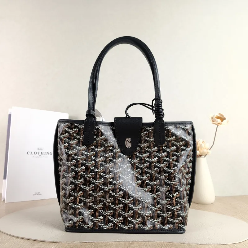 GOYARD Top Handle Bag ANJOU Shopping Tote Black ine Canvas Mini 19.5 × 9 × 19.5 cm