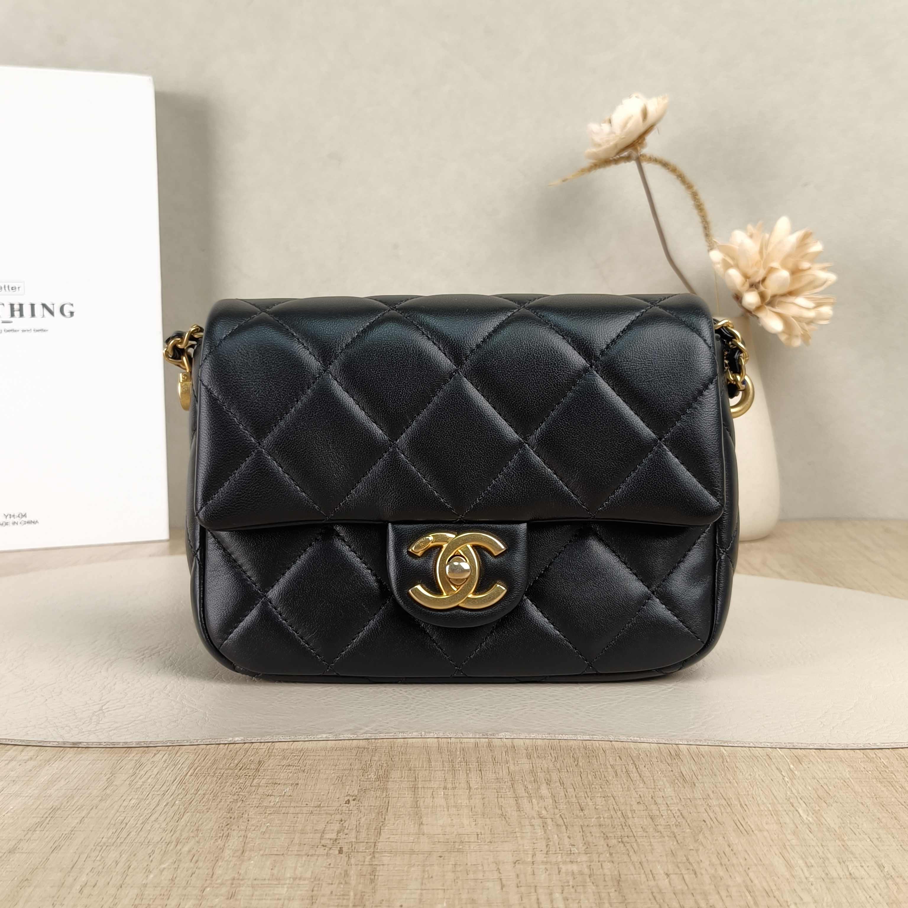 Chanel Crossbody Bag Crossbody Bag Black Lambskin One Size18.5 × 6 × 14 cm