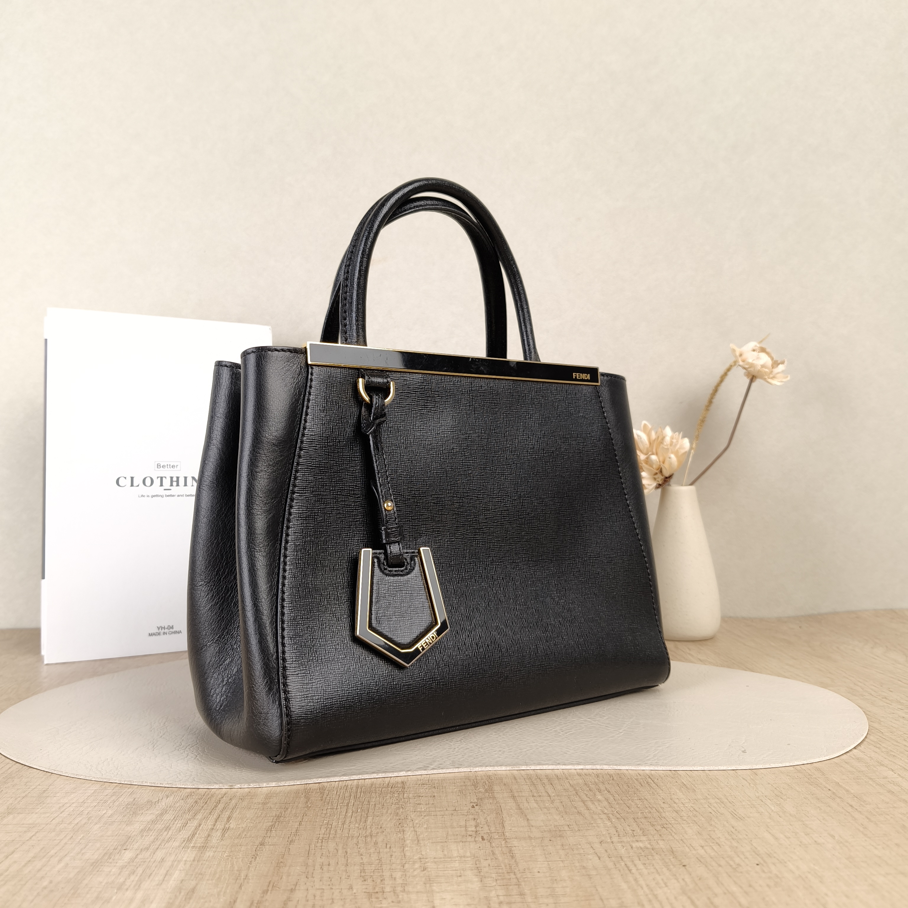 FENDI Top Handle Bag 2Jours Shoulder Bag Black Calfskin Small 28 × 13 × 20 cm — cover view 3 of 5