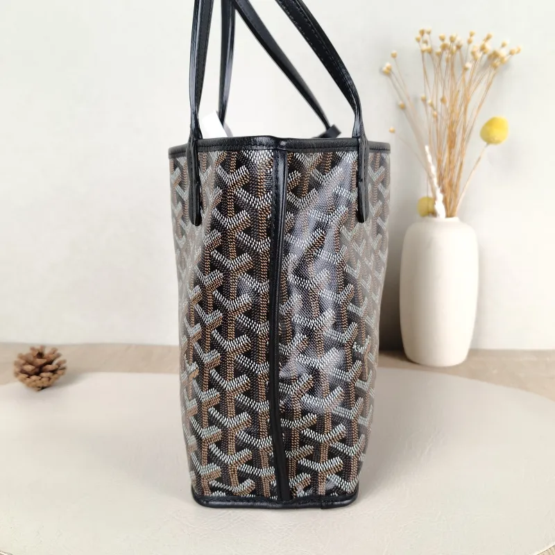 GOYARD Top Handle Bag ANJOU Shopping Tote Black ine Canvas Mini 19.5 × 9 × 19.5 cm — detail view 6 of 12
