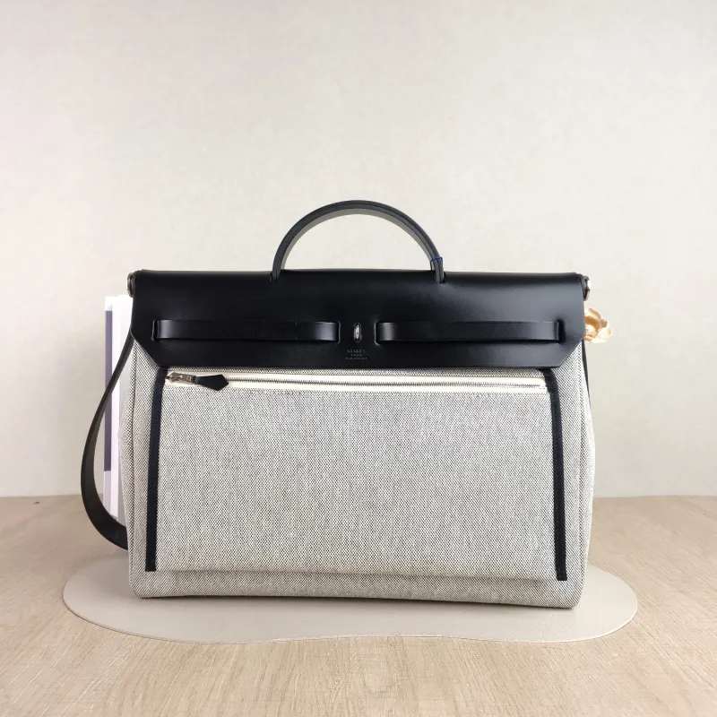 Hermès Top Handle Bag herbag messenger 39 Top Handle Bag Beige Black Canvas · Calfskin One Size 36 × 9 × 28 cm k — cover view 3 of 5