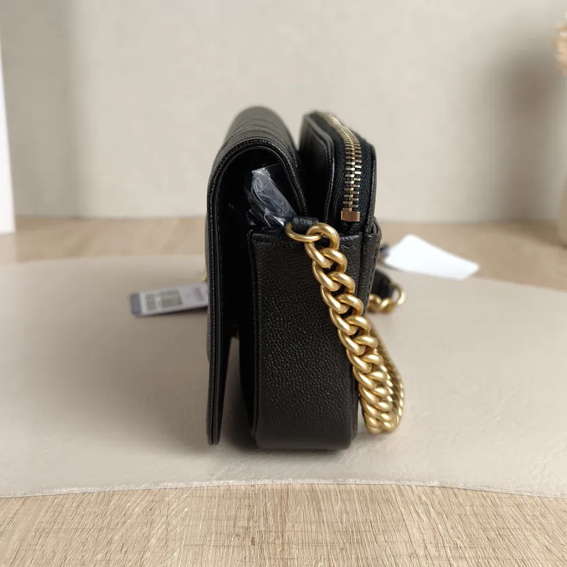 Chanel Crossbody Bag Le Boy​ WOC Black Grained Calfskin Mini 17.5 × 3.5 × 10 cm Microchip Edition — detail view 6 of 11