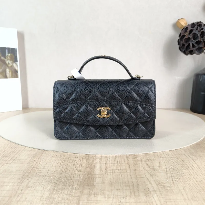 Chanel Crossbody Bag Black Grained Calfskin One Size 19 × 7 × 11.5 cm