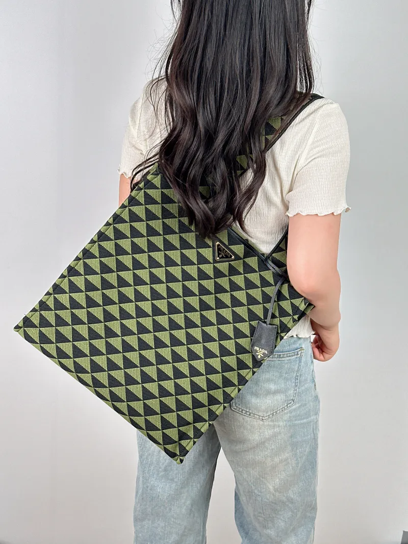 PRADA Top Handle Bag Tote Bag Green Black One Size 37 × 12 × 37 cm — on-model view 1 of 2