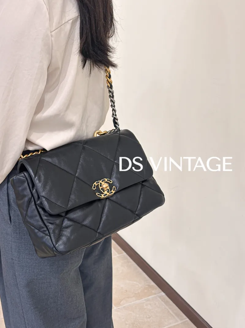 Chanel Crossbody Bag 19Bag Black SL ambskin Medium 30 × 10 × 20 cm — on-model view 1 of 3