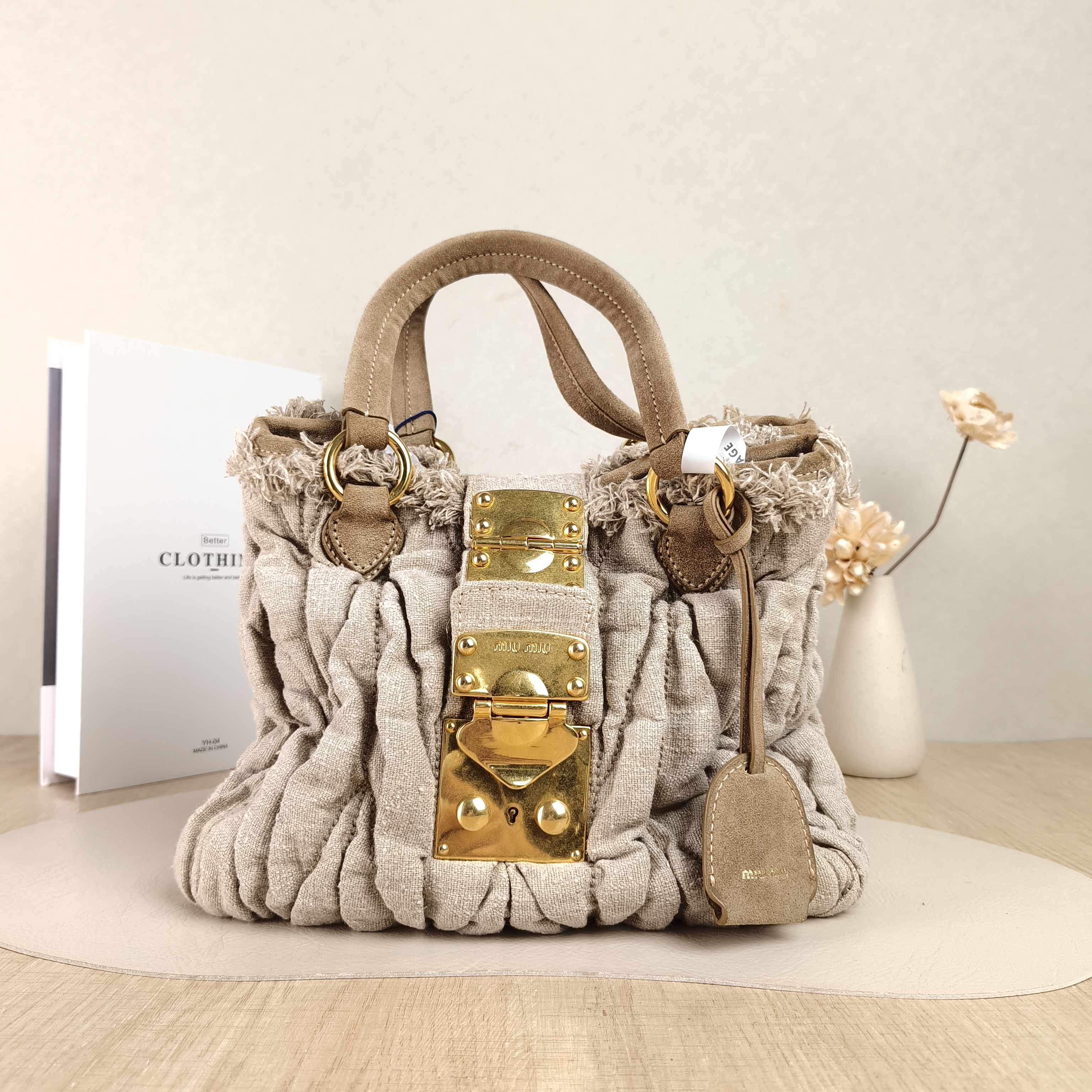 Miumiu Top Handle Bag Matelassé Canvas One Size27 × 11 × 22 cm