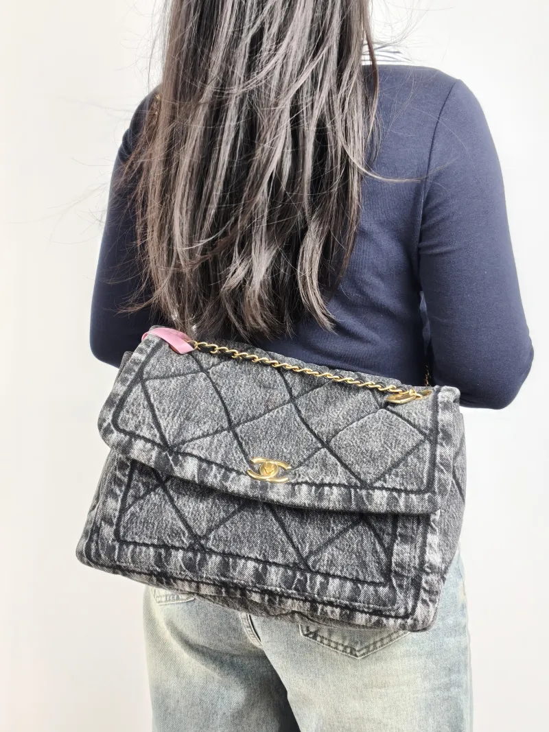 Chanel Shoulder Bag Grey One Size 33 × 12 × 22 cm — on-model view 1 of 2